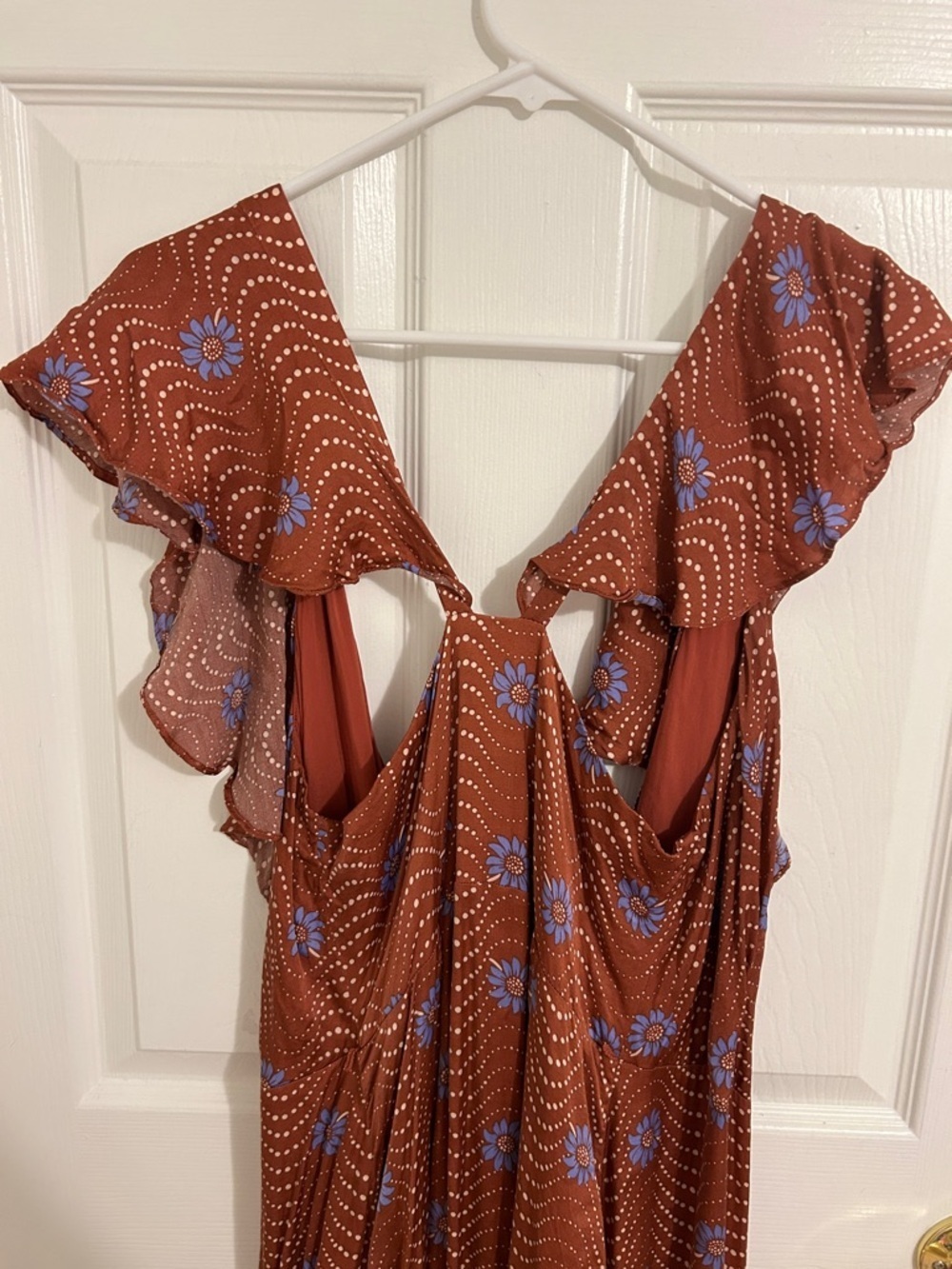 By Anthropolgie Ruffle-Sleeve Printed-Wrap Maxi Dress New Size Medium - Picture 9 of 12